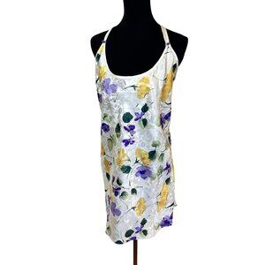 Womens Floral Satin Slip Dress Neglige Adjustable Straps Cream 2X Nightgown